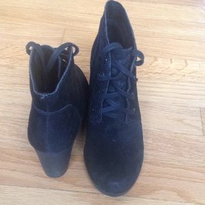 Lucky Brand. Black Suede Wedge Boots. Worn Once.